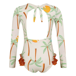 Pepita & Me - Langarm Badeanzug Palm Trees | Ecru