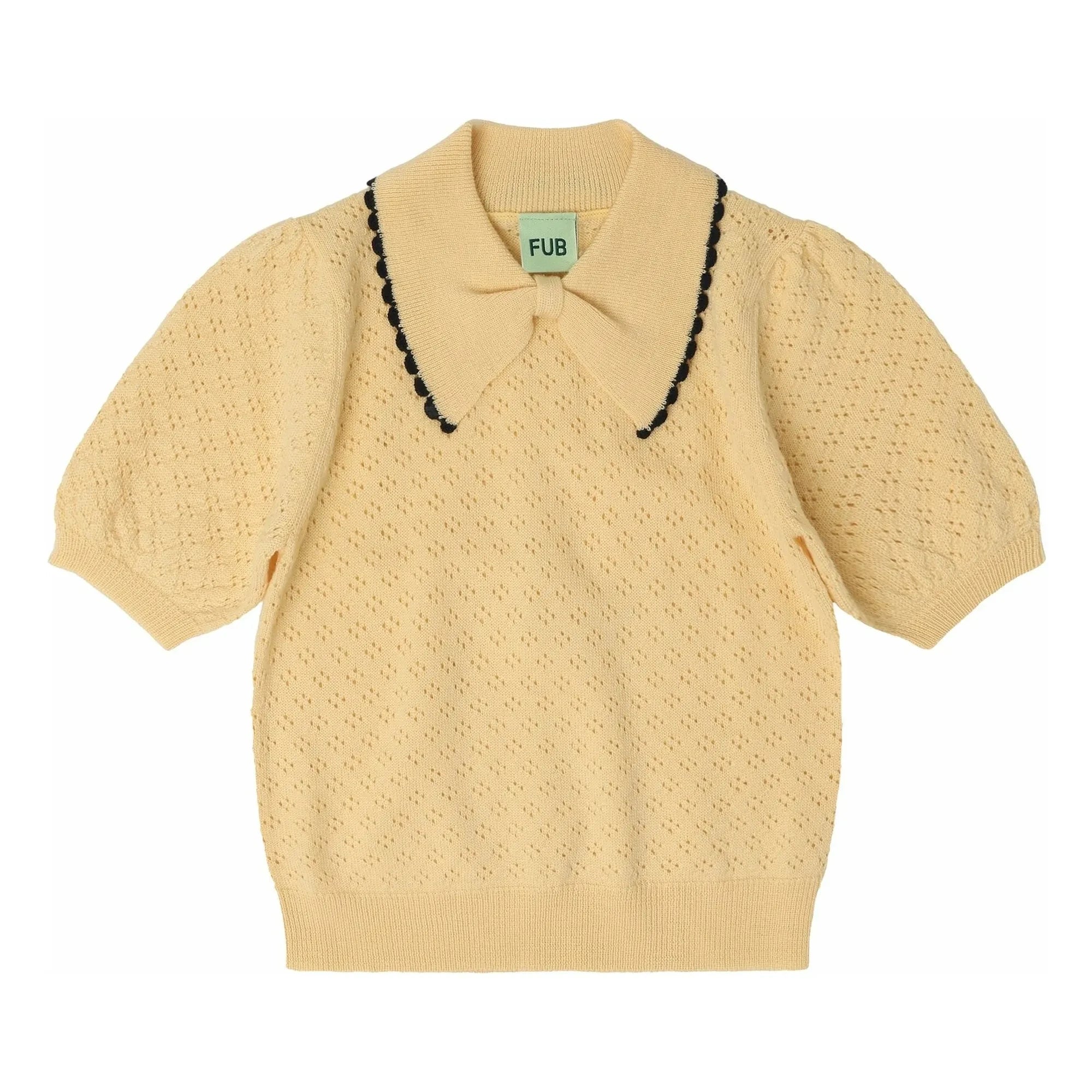 FUB - Pointelle Merino yünlü Polo | Soluk sarı