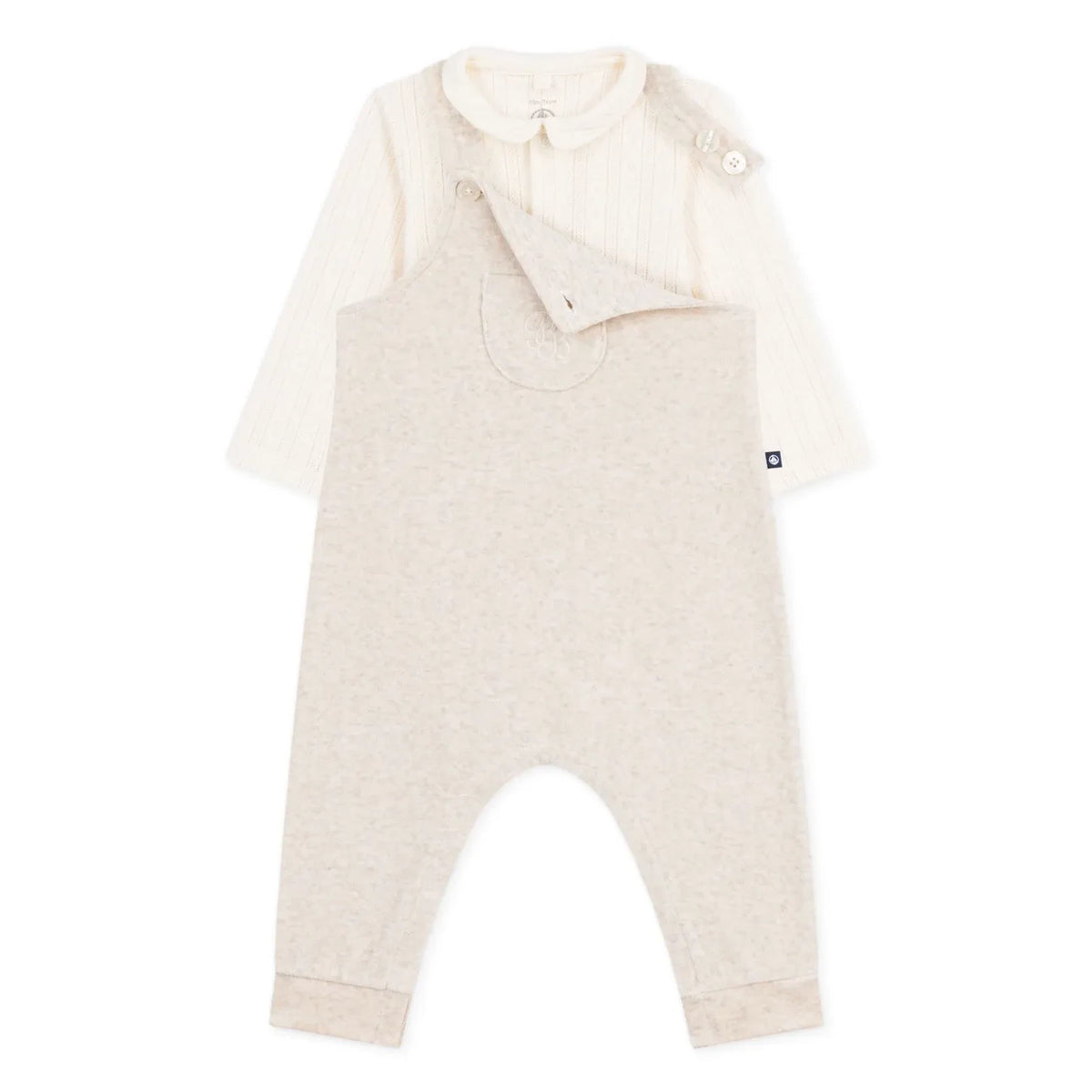 Petit Bateau - Organik pamuk kadife body ve salopet takımı | Bej