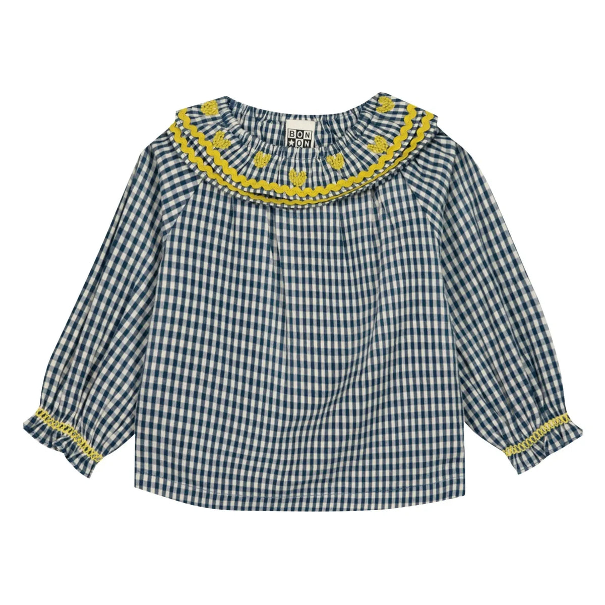 Bonton - Solane Kareli Nakışlı Yaka Bluz | Mavi