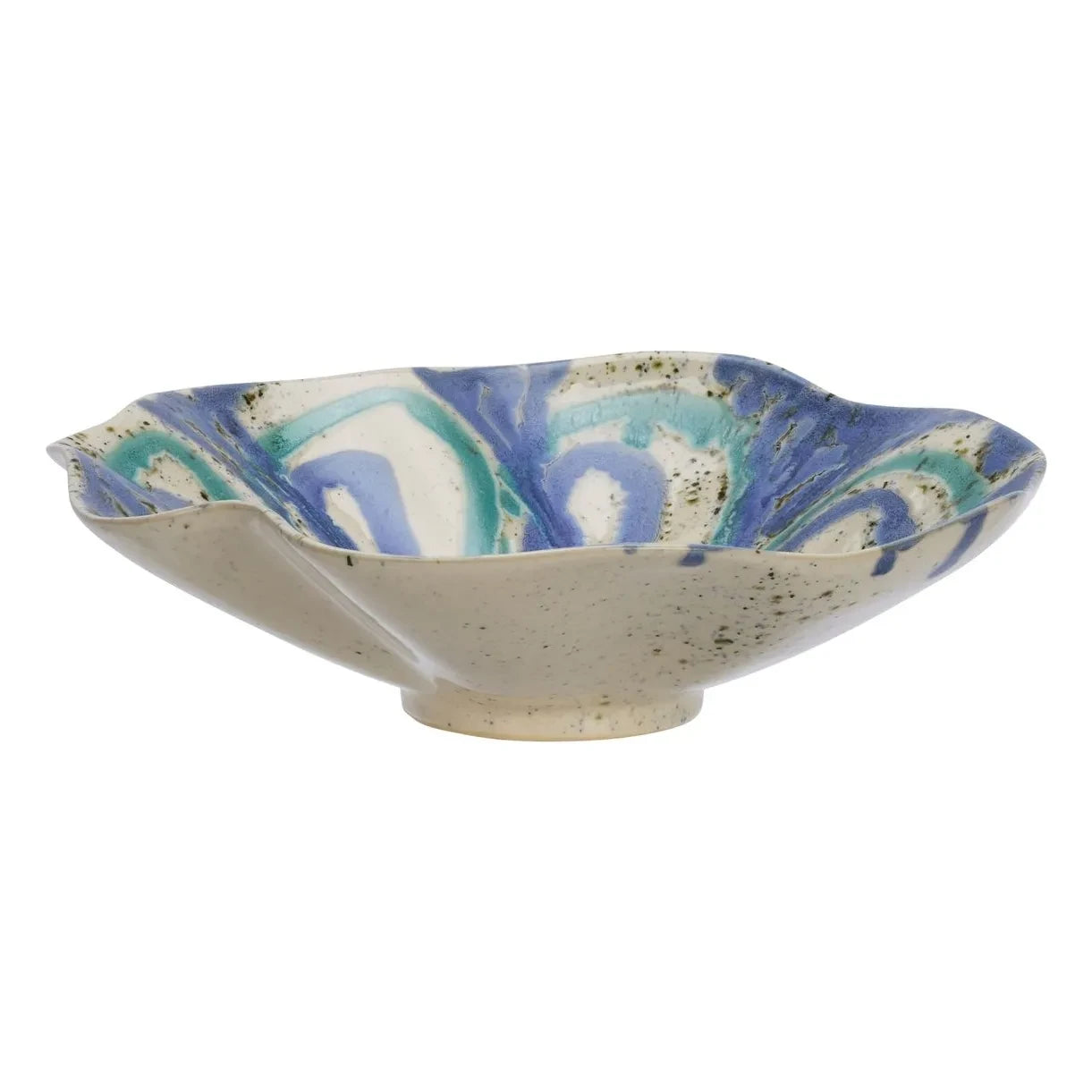 Madam Stoltz - Süslemeli stoneware salata kasesi | Mavi