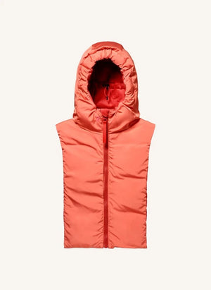 Fudoon - Çift Taraflı Kadife Kapüşonlu Şişme Ceket | Mercan