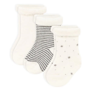 Petit Bateau – Socken-Set Bouclette, 3er-Pack | Ecru