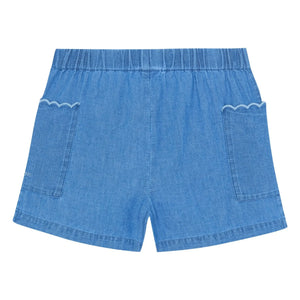 Bonton - Pantalón Corto Chambray Festoneado con Bolsillos Clovis | Azul Denim