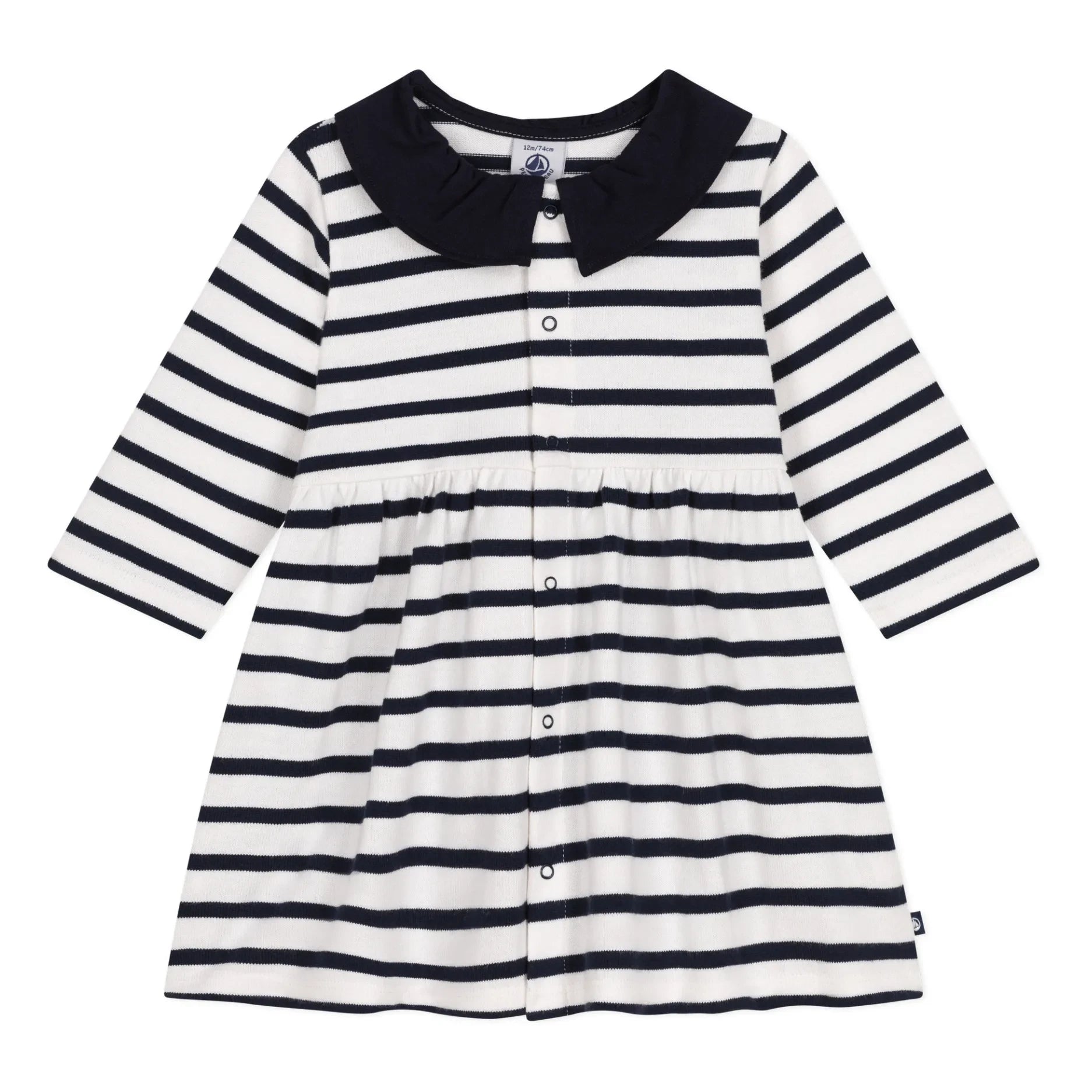 Petit Bateau - Çizgili Marabout Elbise | Ecru