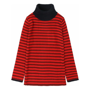 FUB - Gestreifter Rollkragenpullover aus Merinowolle | Rot
