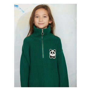 Mini Rodini - Jersey con cremallera Panda de algodón orgánico | Verde