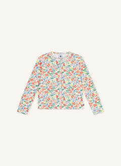 Petit Bateau - Organik Pamuk Çiçekli Hırka | Beyaz