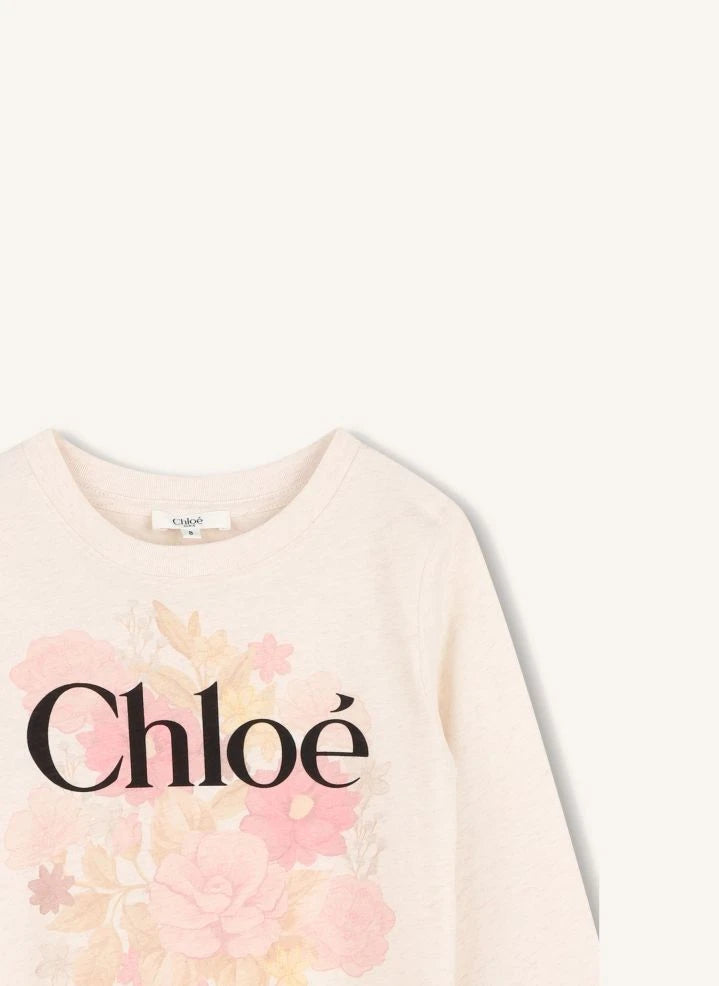 Chloé - تي شيرت Chiné Chloé Flowers قطن عضوي | عاجي