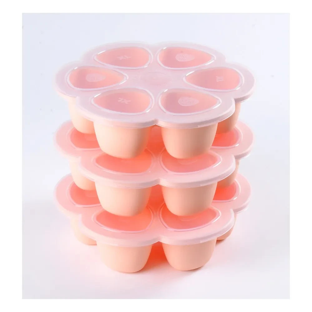 Béaba - Çok Bölmeli Silikon Tabak 6x150 ml | Açık Pembe