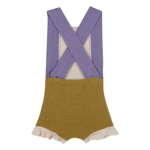 birinit - Fine knit color-blocked ruffled jumpsuit | Yellow Green