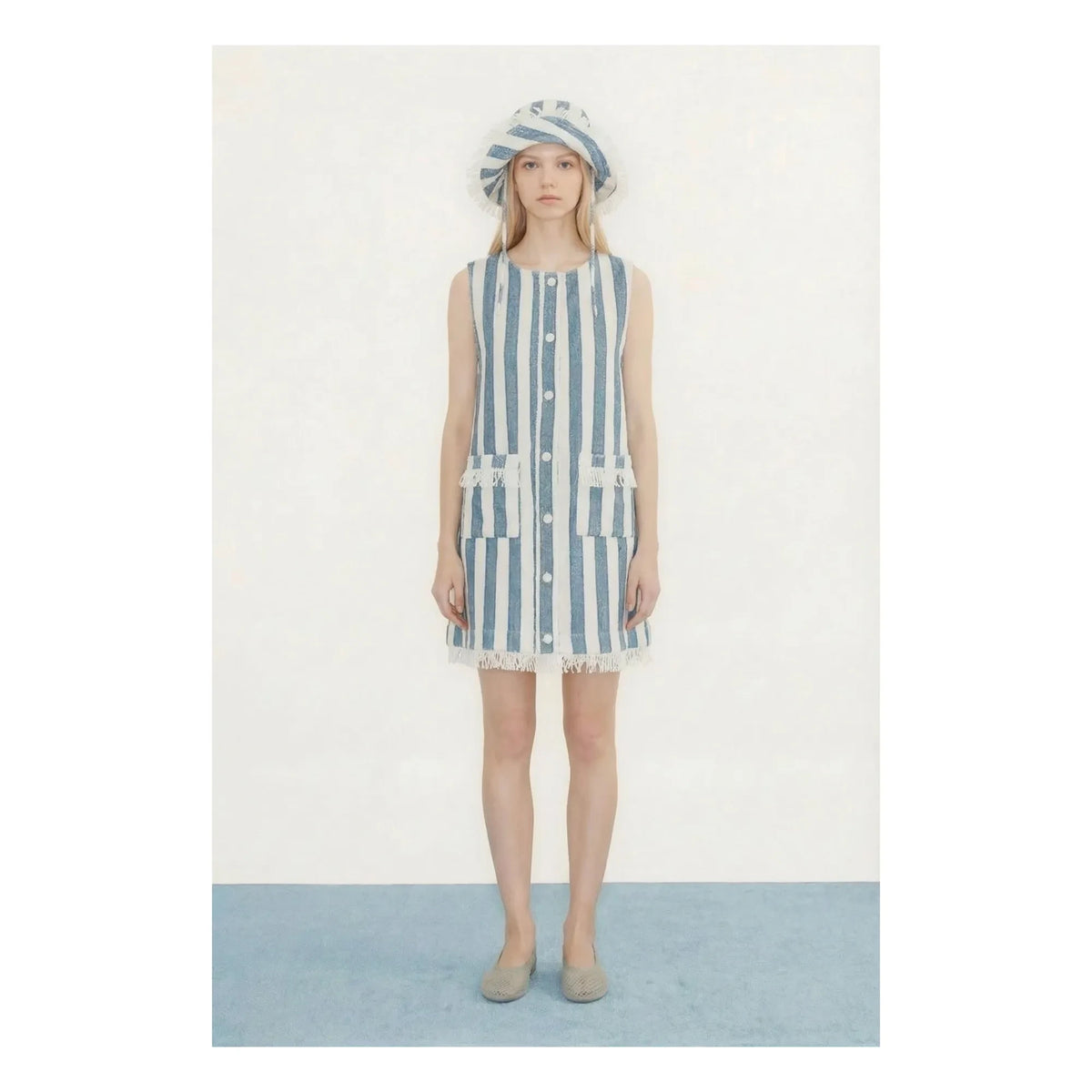 The Tiny Big Sister - Pamuk Çizgili Elbise | Denim mavi
