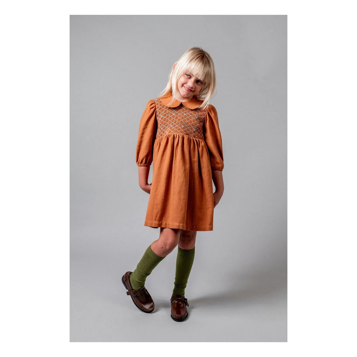 birinit - Gerafftes Kleid aus Bio-Baumwolle | Terrakotta