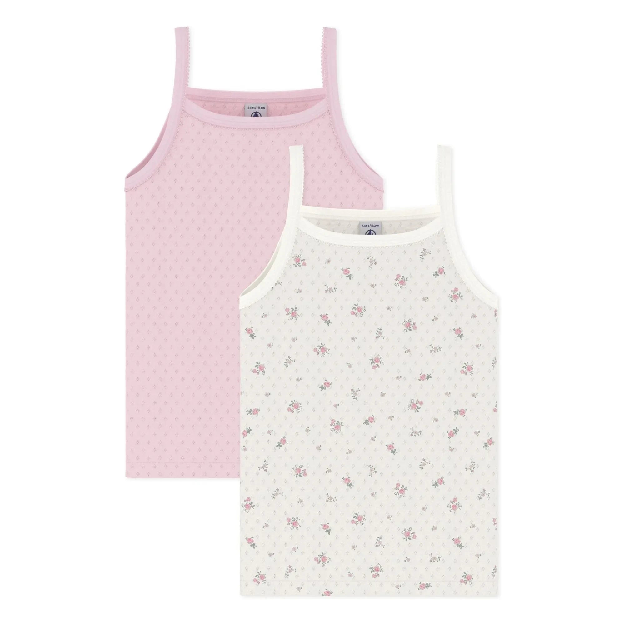 Petit Bateau - Papatya Desenli Açık İşlemeli Atlet Üstler | Pembe