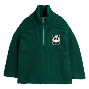 Mini Rodini - Jersey con cremallera Panda de algodón orgánico | Verde