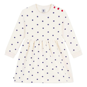 Petit Bateau - Organik Pamuk Molleton Puantiyeli Elbise | Ekru