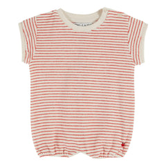 Emile et Ida - Striped organic cotton terry jumpsuit | Red