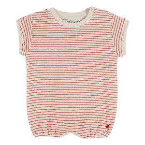 Emile et Ida - Striped organic cotton terry jumpsuit | Red