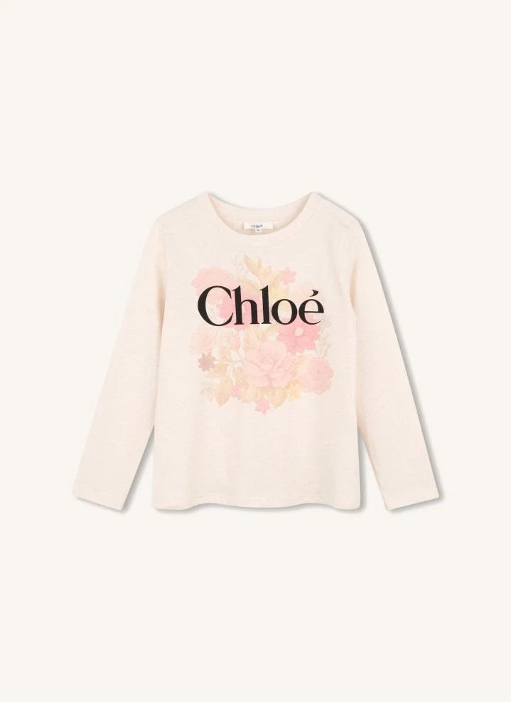 Chloé - تي شيرت Chiné Chloé Flowers قطن عضوي | عاجي