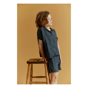 Karamell - Bambus-Leinen-Hemd und Shorts Set | Abyss Blue