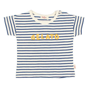 Búho - Gestreifte Gelato Bio-Baumwolle Baby T-Shirt | Marineblau