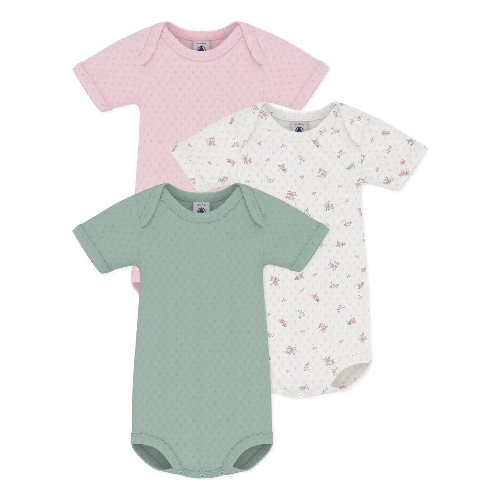 Petit Bateau - 3'lü Organik Pamuklu Ajurlu Bebe Badi Seti | Pembe
