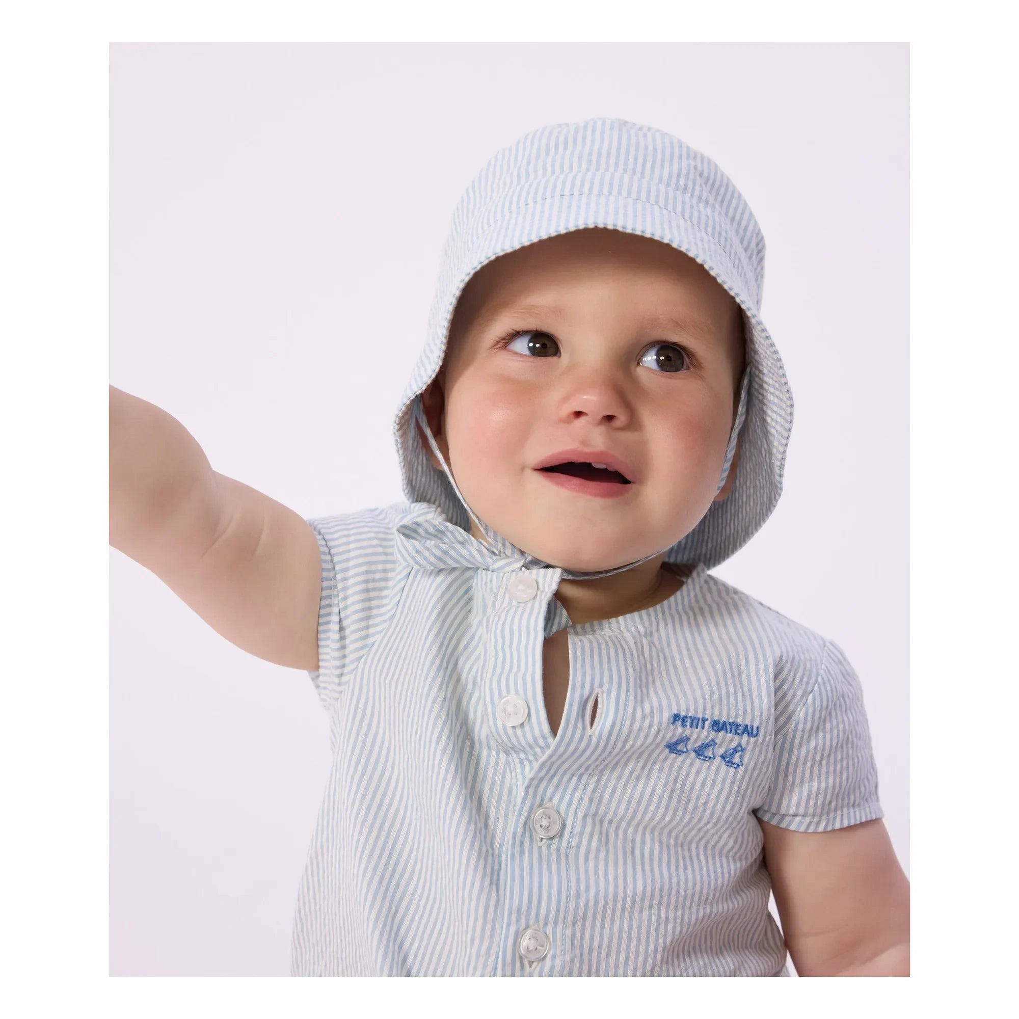 Petit Bateau - Bob Çizgili Seersucker Organik Pamuk | Açık Mavi