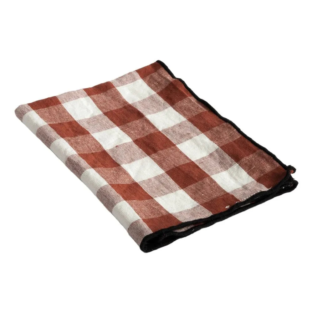 Maison de Vacances - Bourdon Siyah Fileli Gingham Mutfak Havlusu 48x75 cm | Vichy Argile