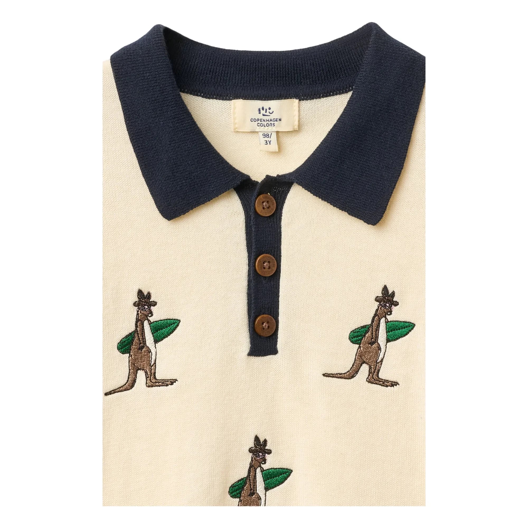 Copenhagen Colors - Kangaroos organik pamuklu örme polo tişört | Krem