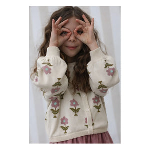 Lililotte - Cardigan Carla Fleurs Organik Pamuk | Ekru