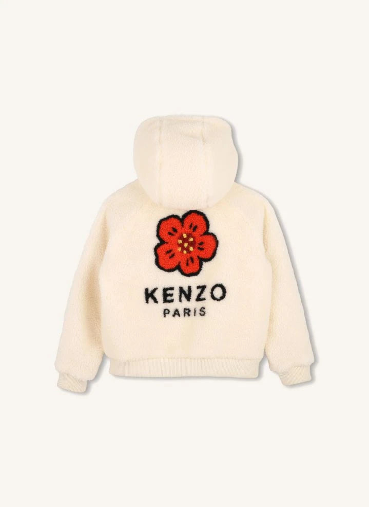 Kenzo - سويت شيرت بزهور صوفية بسحاب | أبيض
