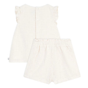 Petit Bateau – Bio-Baumwoll-Set aus Oberteil und Shorts mit Lochstickerei | Weiß