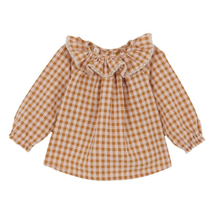 birinit - Organik pamuklu Vichy bluz ve bloomer seti | Karamel