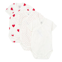 Petit Bateau - Bio-Baumwolle Baby Bodys mit Herz - 3er Set | Rot