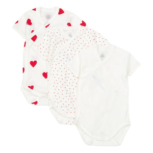 Petit Bateau - Bio-Baumwolle Baby Bodys mit Herz - 3er Set | Rot