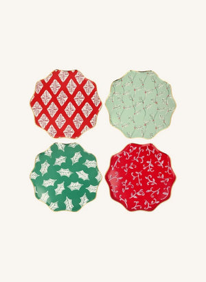Meri Meri - Block Print desenli büyük Noel tabakları - 8'li set