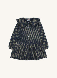 Búho - Vestido de Cuello Claudine de Algodón Orgánico Cottage | Azul Marino
