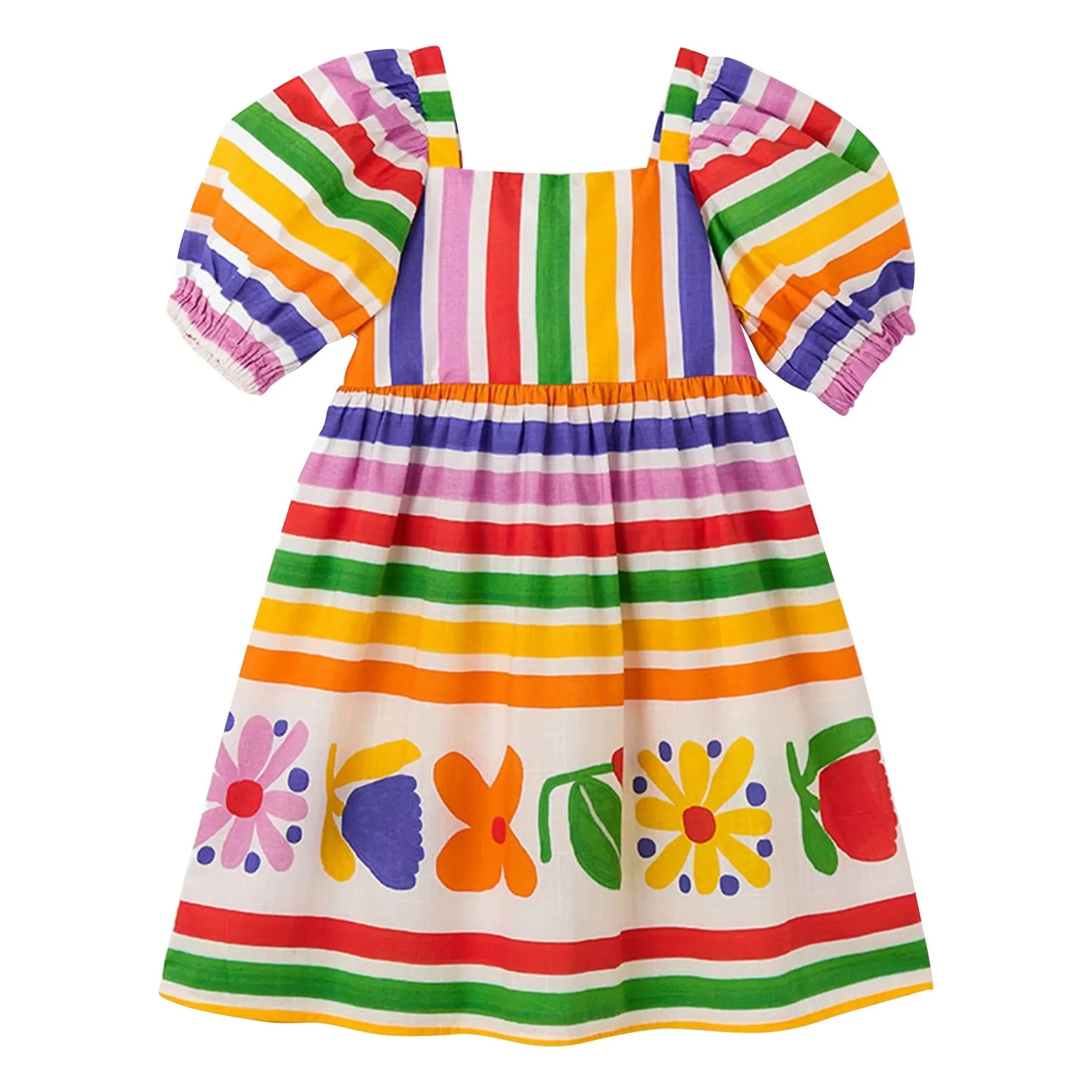 Fabula - Striped Floral Balloon Sleeve Dress | Yellow