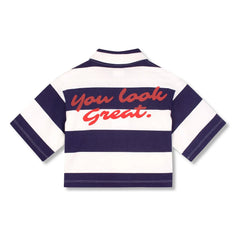 Wynken - Çizgili Organik Pamuk Crop Gömlek | Lacivert