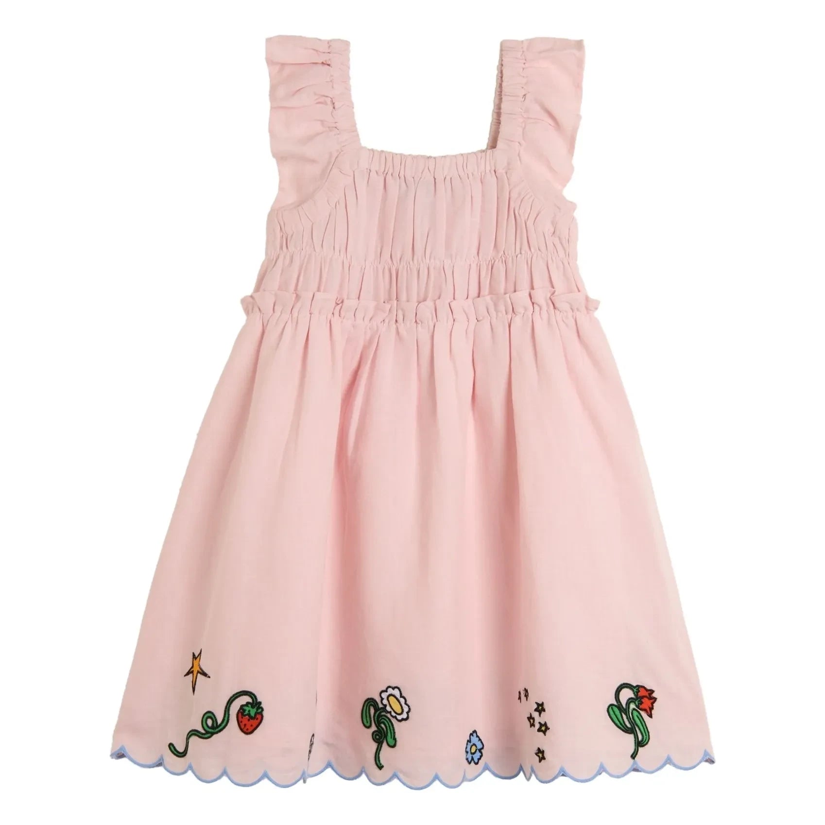 Stella McCartney Kids - Organik Keten ve Pamuk Büzgülü Elbise | Pembe