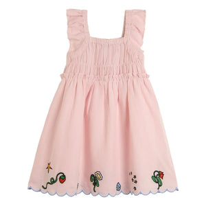 Stella McCartney Kids - Organik Keten ve Pamuk Büzgülü Elbise | Pembe