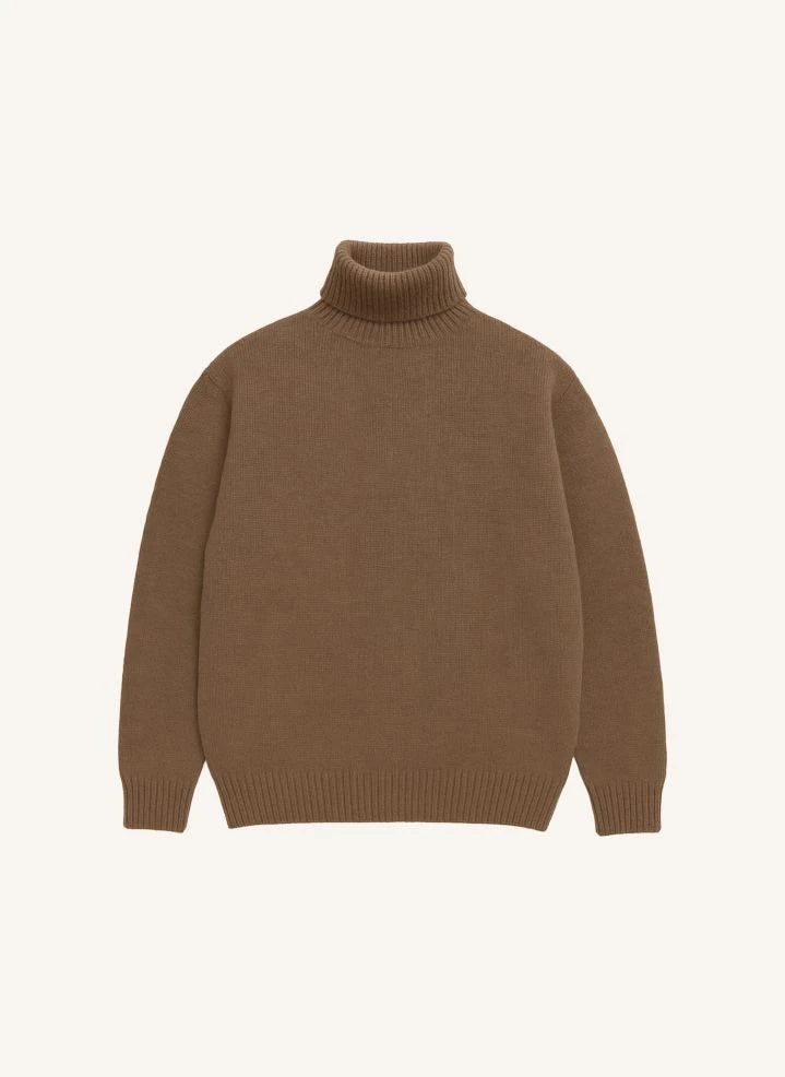 Origin Knitwear - Dikişsiz Yün Boğazlı Kazak | Kahverengi