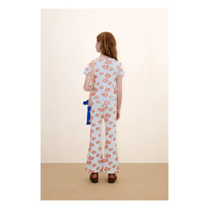 Tinycottons - Organic Cotton Flare Pants with Floral Print Ribbed | Light blue