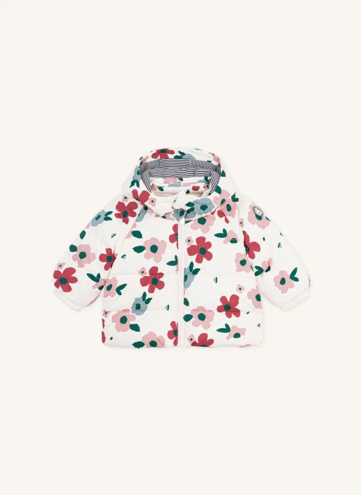 Petit Bateau - سترة مبطنة منفوخة بنقشة أزهار للأطفال | Ecru
