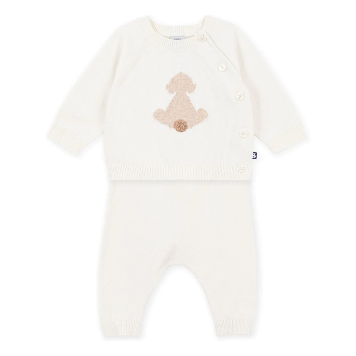 Petit Bateau - Organik pamuklu triko kazak ve pantolon takımı | Ekru