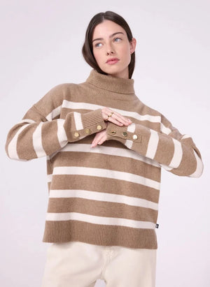 Petit Bateau - Çizgili Yün Balıkçı Yaka Kazak | Bej