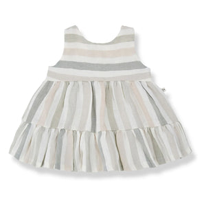 1+ in the family - Gestreiftes Leinen Calonge Kleid | Ecru