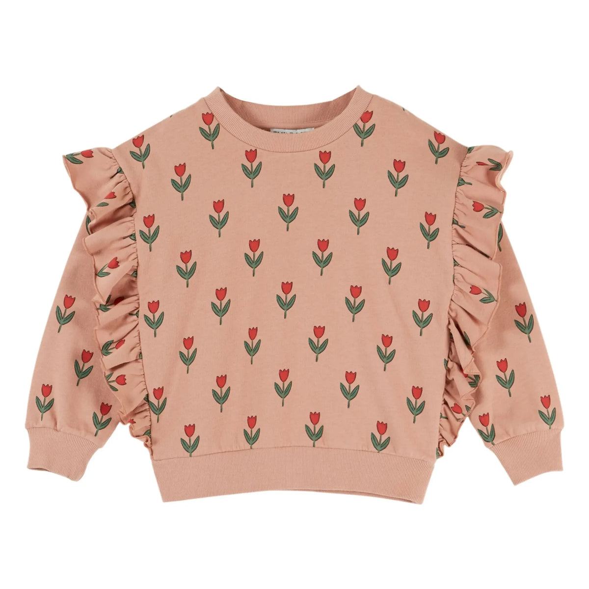 Emile et Ida - Organik pamuklu çiçek desenli fırfırlı sweatshirt | Pembe