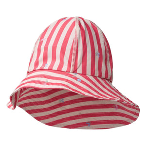 Trigo - Sombrero Bora de rayas con protección UV, fibras recicladas y flores | Rojo