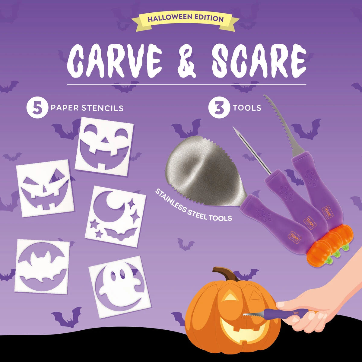 Legami - Halloween Pumpkin Carving Kit - Carve and Scare